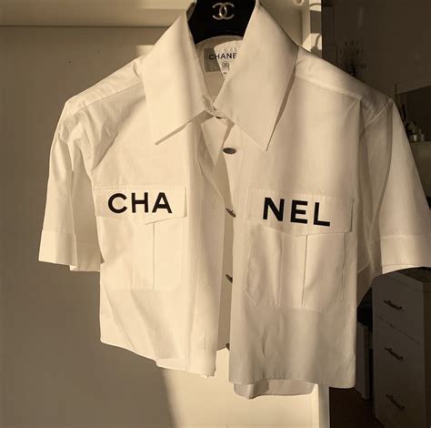 chanel button up crop top|chanel t shirt original.